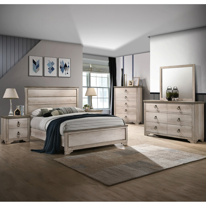 Lit double moderne avec panneau brun patiné et aspect chalet, tête de lit contemporaine en bois flotté, style