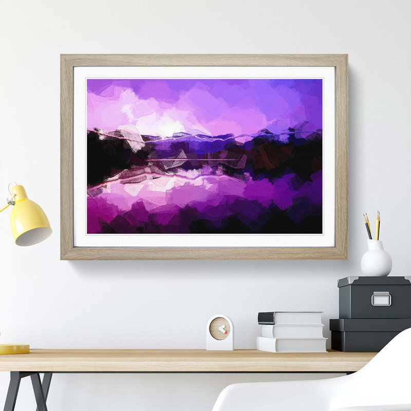 Purple Mountains in Abstract - Framed Print, 40cm H x 60cm W x 2cm D, Oak