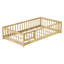 Lit simple au sol avec clôture et porte - Lit simple au sol en bois d'hévéa avec barrières de sécurité, naturel-1452961098-1452961097