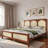 Wood Platform Bed With Rattan Headboard-665575502-665575499