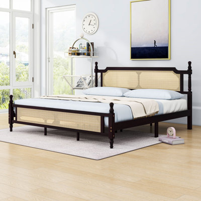 Platform Bed with Rattan Headboard