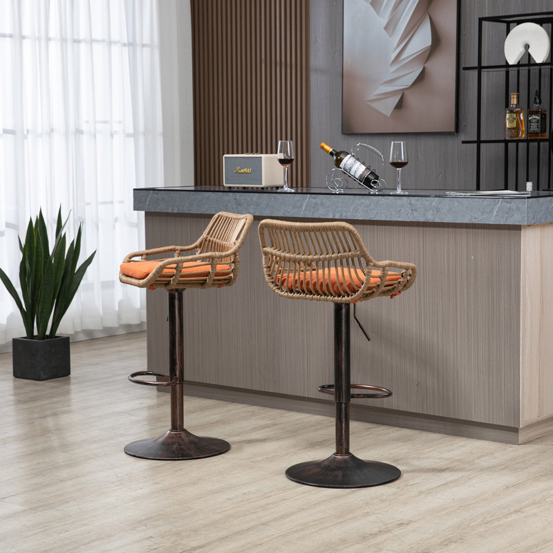 Ensemble de 2 tabourets de bar modernes pivotants avec repose-pieds pour cuisine, Orange