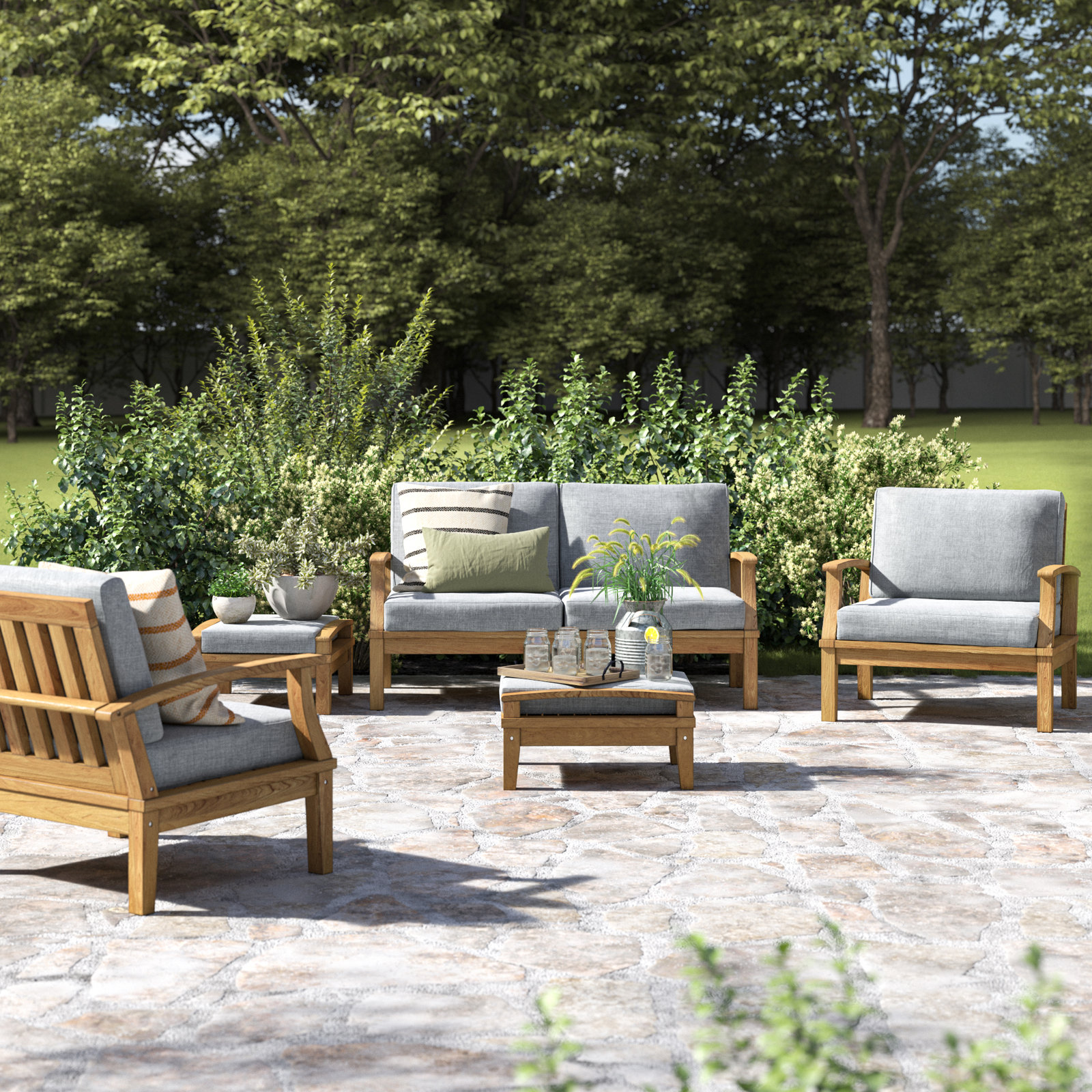 Modway Marina 4-Person Teak Patio Seating Group, Gray