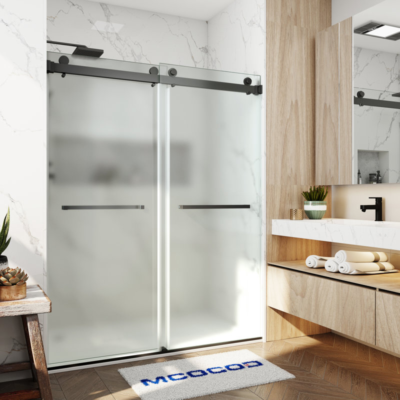 Porte de douche opale Mirage MCOCOD l 56 à 61 po x H 76 po à double vitrage coulissant sans cadre avec verre givré de 3/8 po (10 mm)