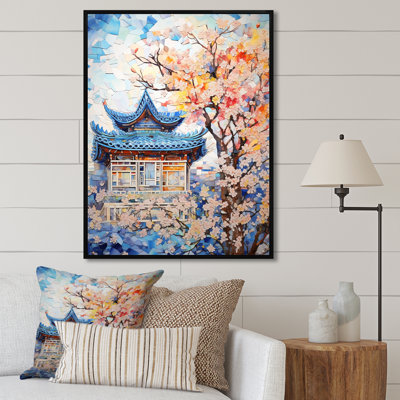 Bleu, Japon, arbres en fleurs II - Art asiatique, art mural