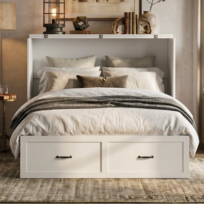 Queen Size Murphy Bed with Storage, Space Saving Wall Bed with USB Charging Station for Guest Room
