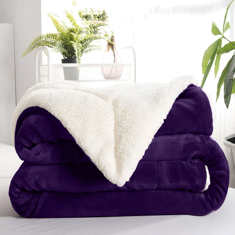 Kaylie Soft Sherpa Fleece Fur Thick Dual Sided Reversible Blanket Throw, 200cm x 240cm, Purple