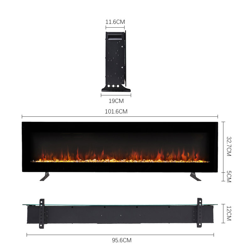 Wall mount Electric Fireplace with Remote Included, 12 Flame Colours,1800W, 32.7cm H x 101.6cm W x 11.6cm D