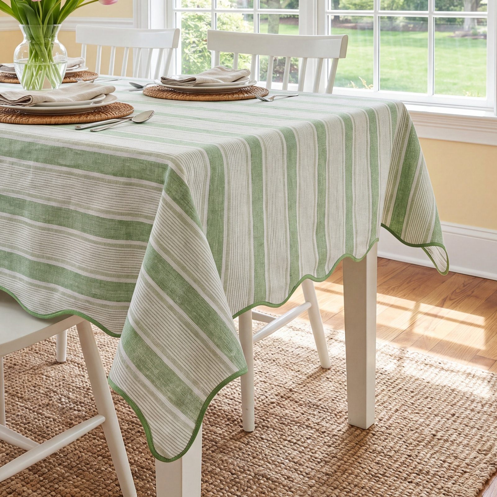 Cabana Stripe 60" x 120" Tablecloth, Seagrass