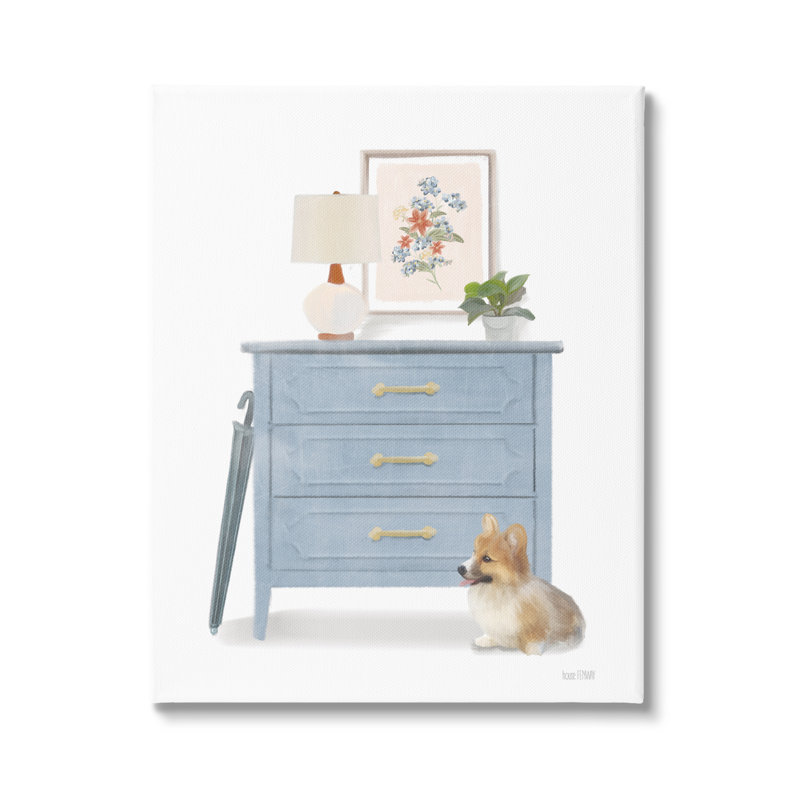 Garde-robe traditionnelle chic nature morte, animal de compagnie, corgi, ferme grise, estampe numérique, art texturé par House Fenway