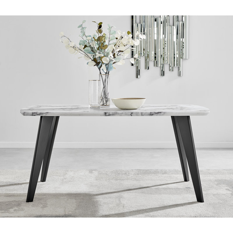 Anders Modern Veneer Marble Effect Dining Table Set with 6 Luxury Velvet Dining Chairs, Green/Gold