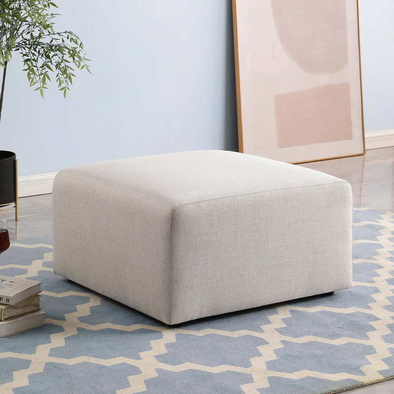 Repose-pieds carré en chenille beige sans assemblage