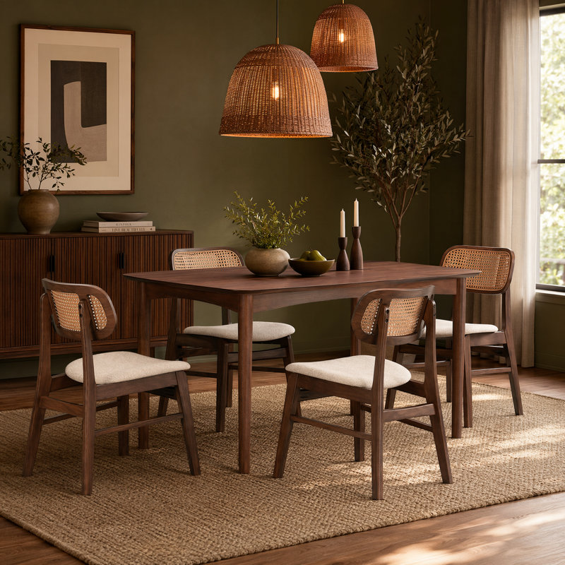 Cane Back Dining Set, Walnut, 4