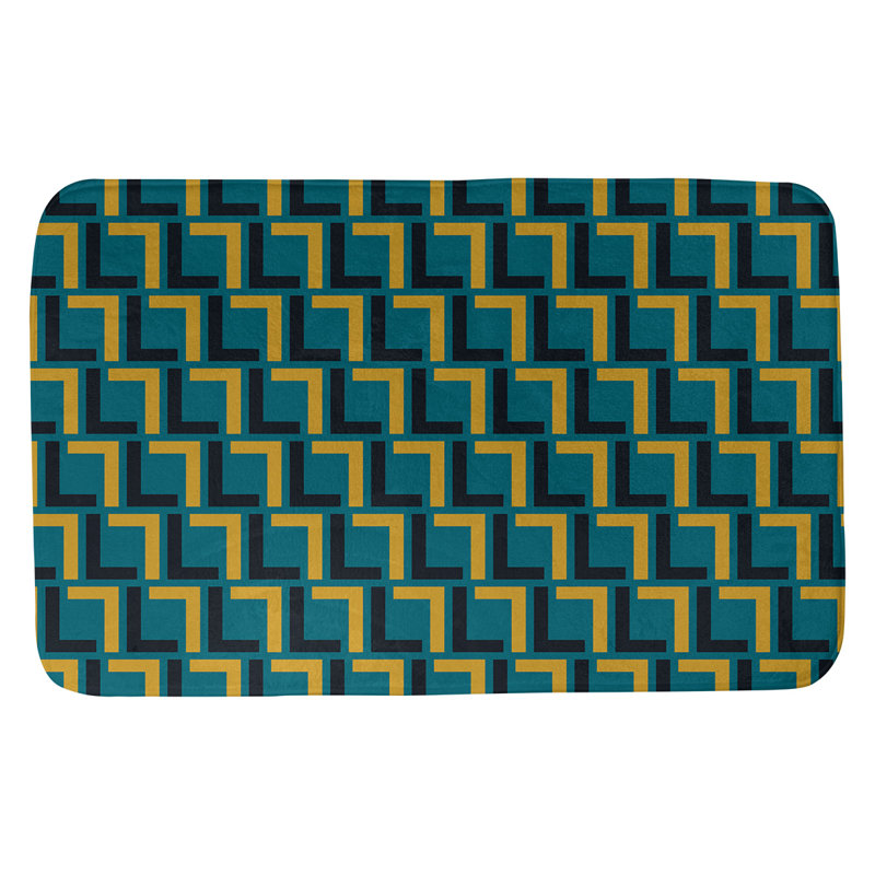Tapis pour salle de bain Baltimore, l 17 po x L 24 po, Sarcelle / noir / or