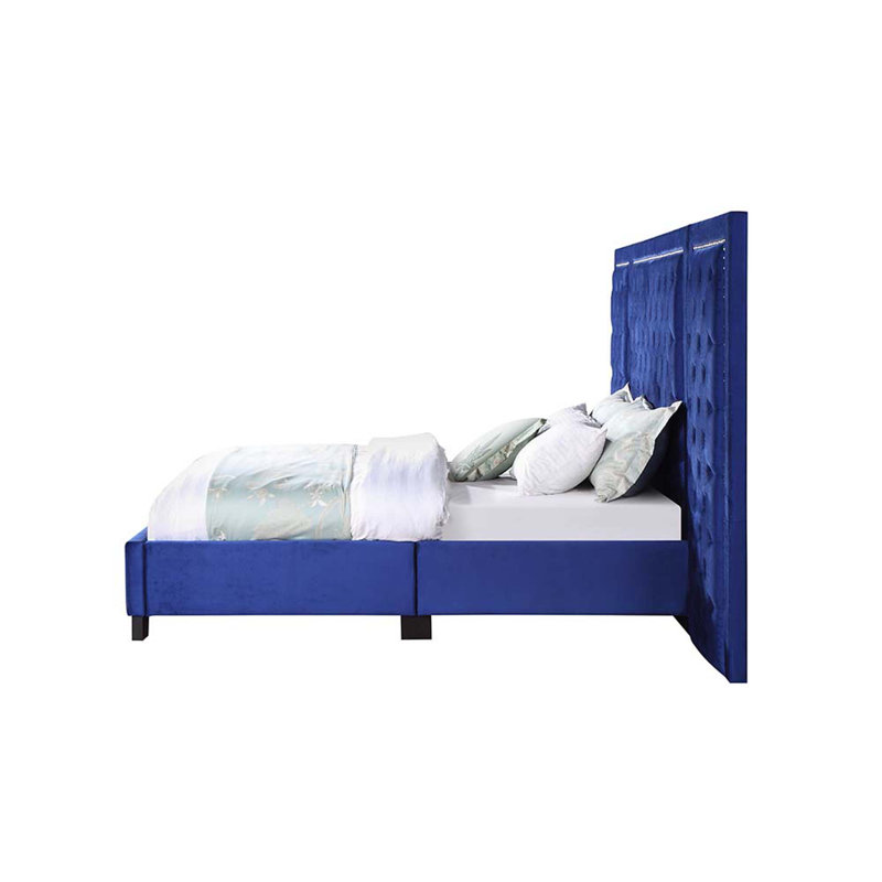 Très grand lit plateforme Frances, Velours bleu, Grand