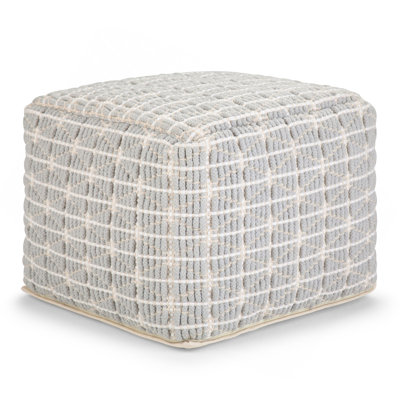 Pouf carré en coton tissé à la main bleu clair et blanc de 18 po Noreen