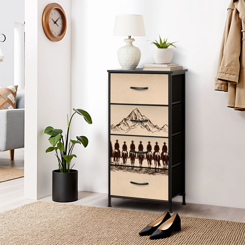 4 Drawer Dresser for Bedroom, Narrow Chest of Drawers, Wooden Top and Study Iron Frame 18"x37.5"-(WxH)