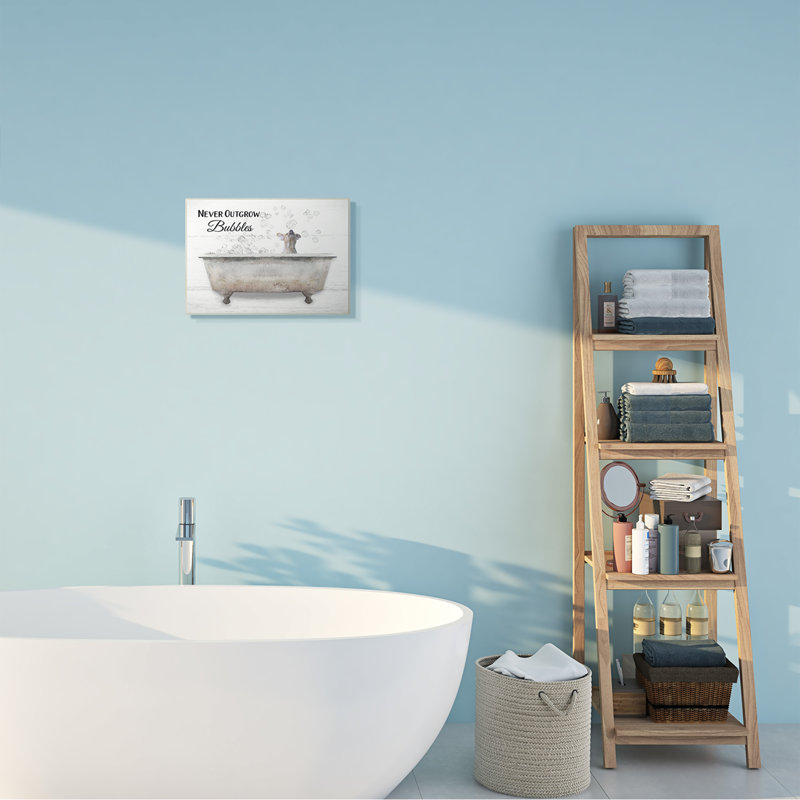 «Happiness Is A Bubble Bath Dog In Tub», art mural sur plaque par Lori Deiter, H 10 po x l 15 po x P 0,5 po, Plaque murale