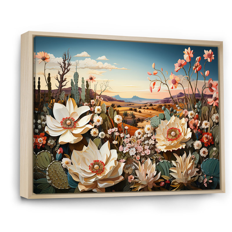 «Modern Cactus Country Charm I», reproduction sur toile, Cadre naturel flottant, H 34 po x l 44 po x P 1,5 po