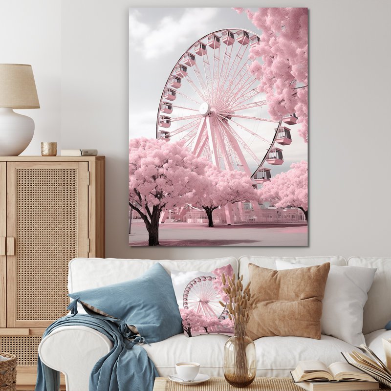 «Pink Ferris Wheel Magical Spin I», impressions sur toile de paysages urbains, H 20 po x l 12 po x P 1 po, Toile tendue