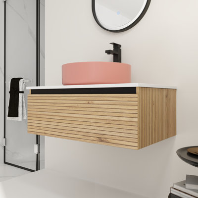 30" Ceramic Sink Bathroom Vanity - Wall Mounted, Soft-Close Drawer