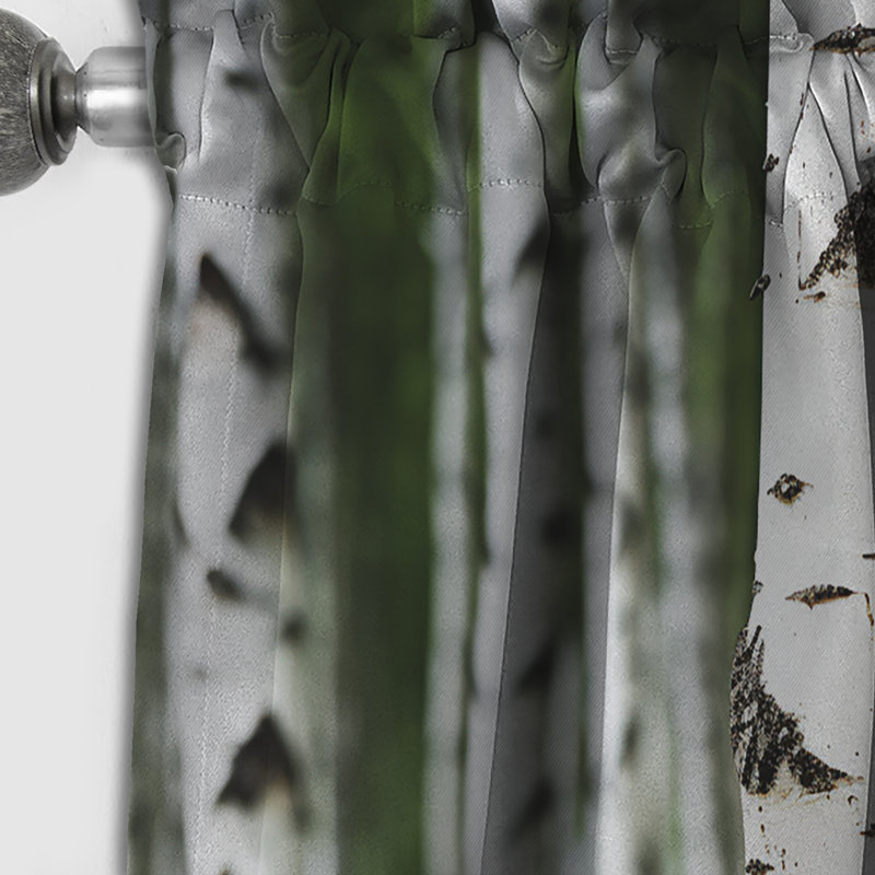 White Green Birch Tree Whispers III - Tree Birch Velvet Blackout Floral Curtain - 1 Panel, 52" W x 84" L