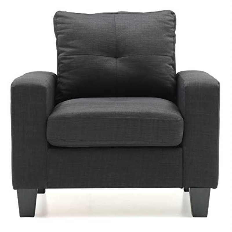 Vegas W Polyester Armchair, Modern Club Chair, Black Cotton Twill