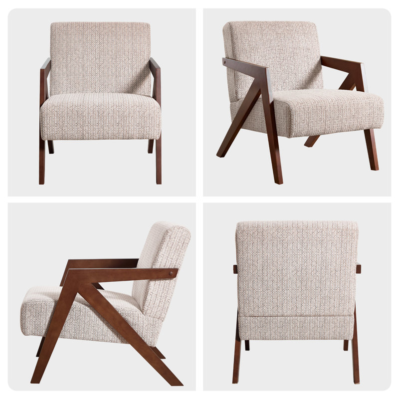 Chaise d'appoint moderne 30,5 po avec accoudoirs souples et pieds en bois massif (ensemble de 7), Beige