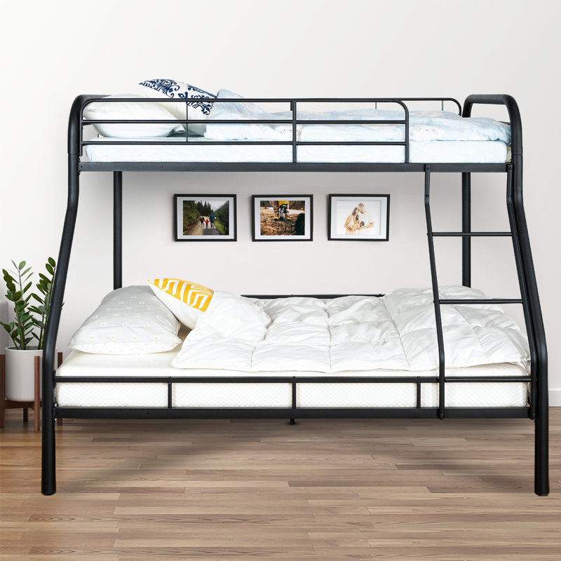Metal Bunk Beds Twin Over Full Size Sturdy Design with Safety Guardrails Ideal for Kids & Teens, Black
