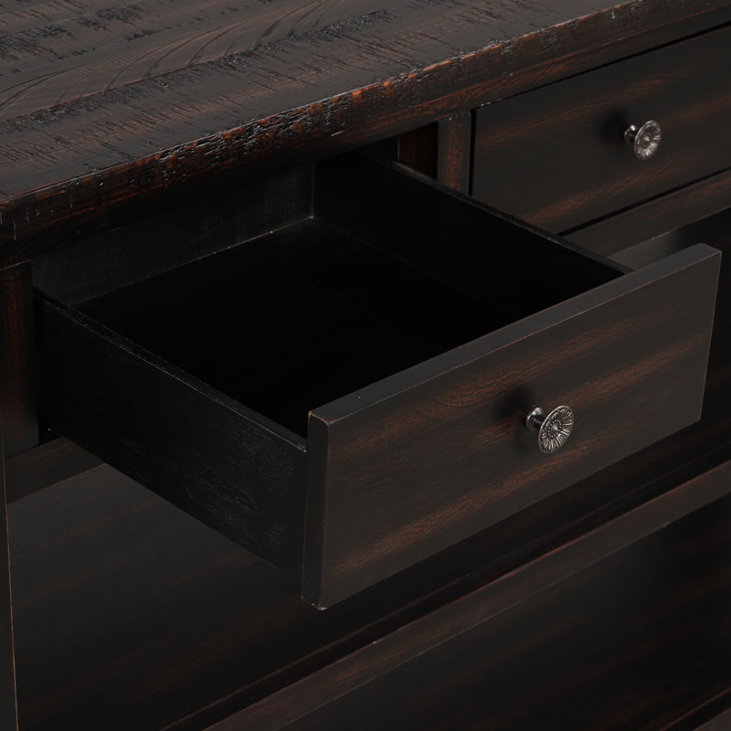 Console moderne de 48 po en bois de pin massif avec 3 tiroirs et 2 tablettes, noir vieilli pour meubles de salon de style classique