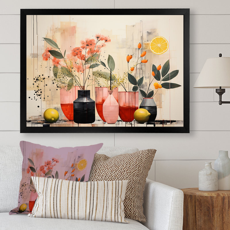 Décoration murale bohème jaune - Boho Pottery, Cadre d'angle fermé noir, H 34 po x l 44 po x P 1,5 po