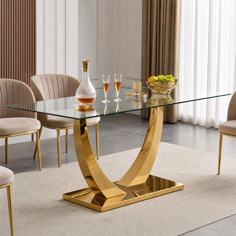 Table de salle à manger Plouffe, H 30,1 po x L 62,8 po x l 35,43 po, Gold