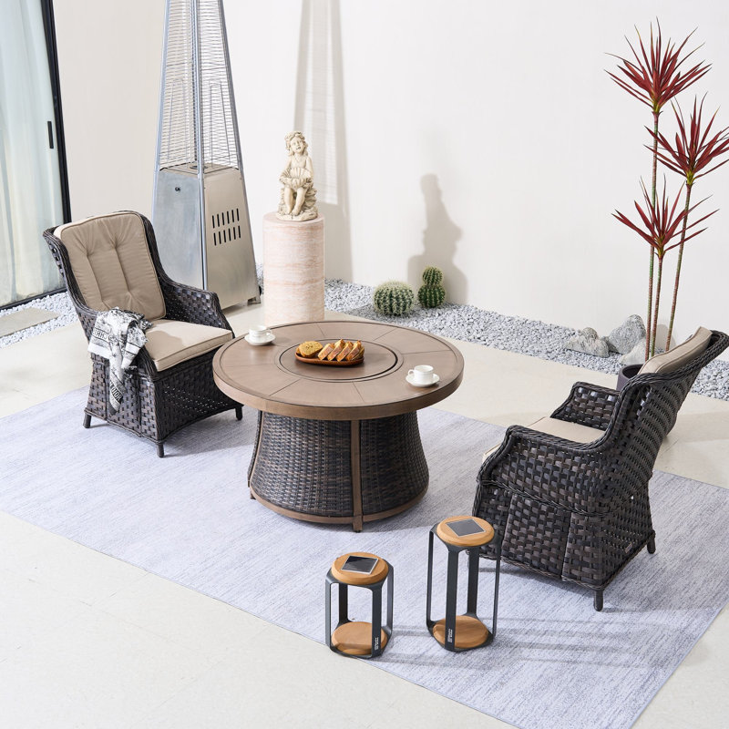 2-Person Outdoor Seating Group With Cushions, Beige, Brown