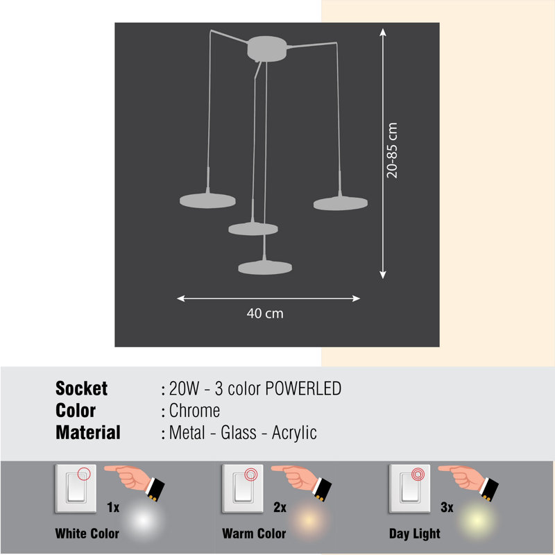 Luminaire suspendu géométrique à 4 lumières DEL