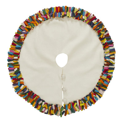Jupe d'arbre de Noël en feutre faite à la main - bordure à franges multicolore crème - 51 po / 64 po