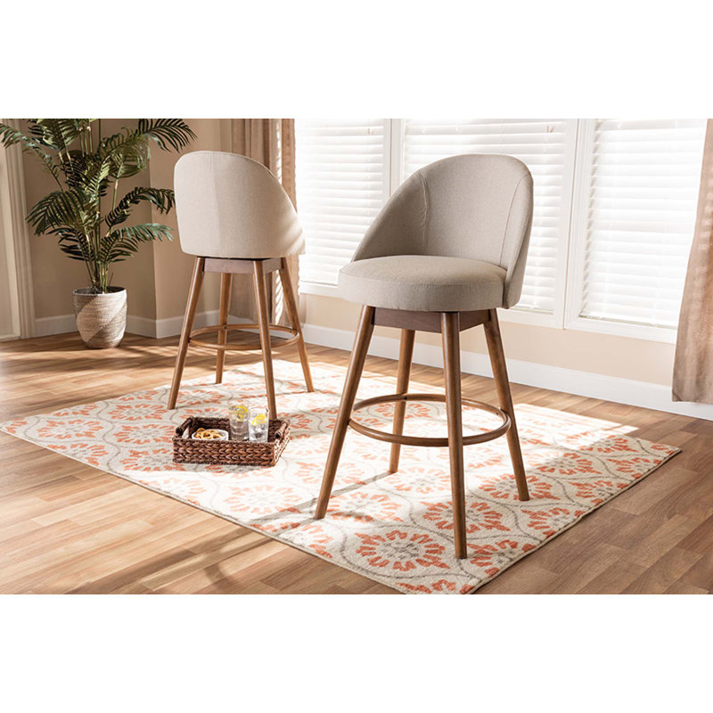Hendrikus Swivel Upholstered Counter Stool with Solid Wood Frame, Beige, Bar Stool (29.5" Seat Height)