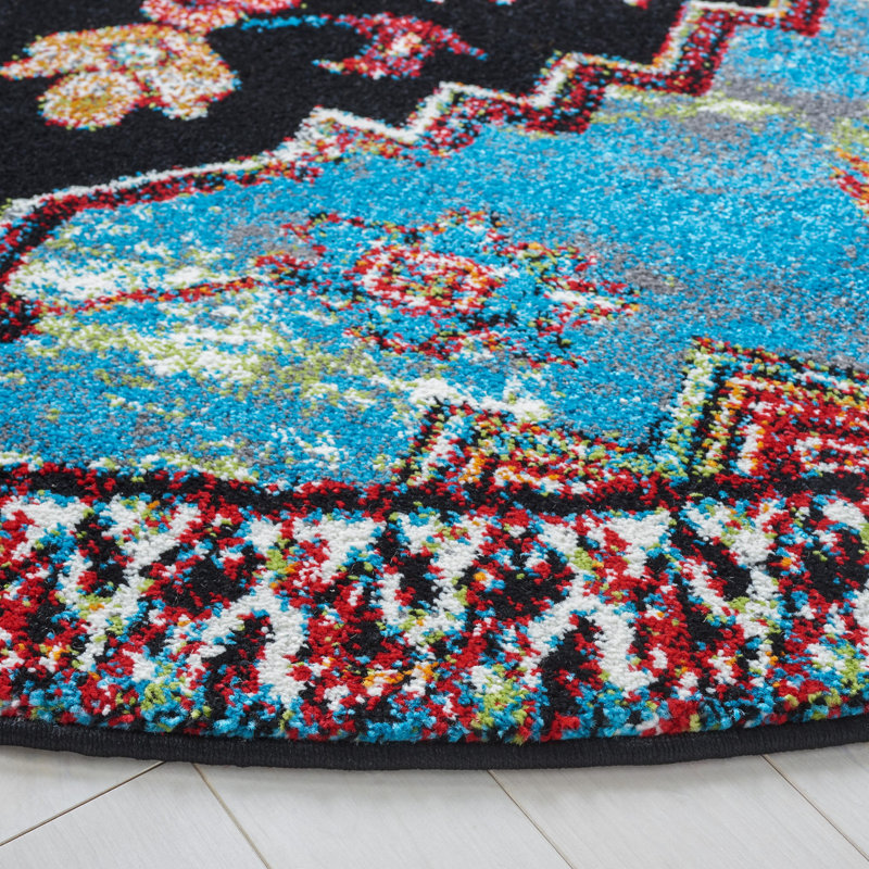 Tapis bleu / rouge Drumnasole Southwestern, Rond 6 pi 7 po