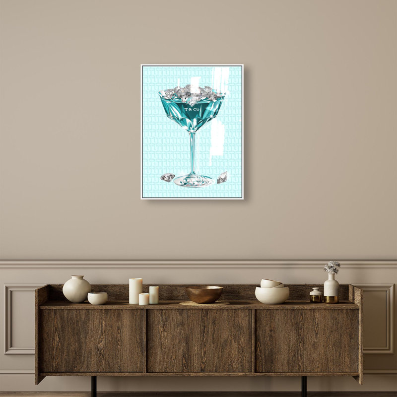 Oliver Gal Diamond Martini Glam & Bar - Hand-Applied Glass Coat Framed Canvas Art, White, 30" H x 24" W