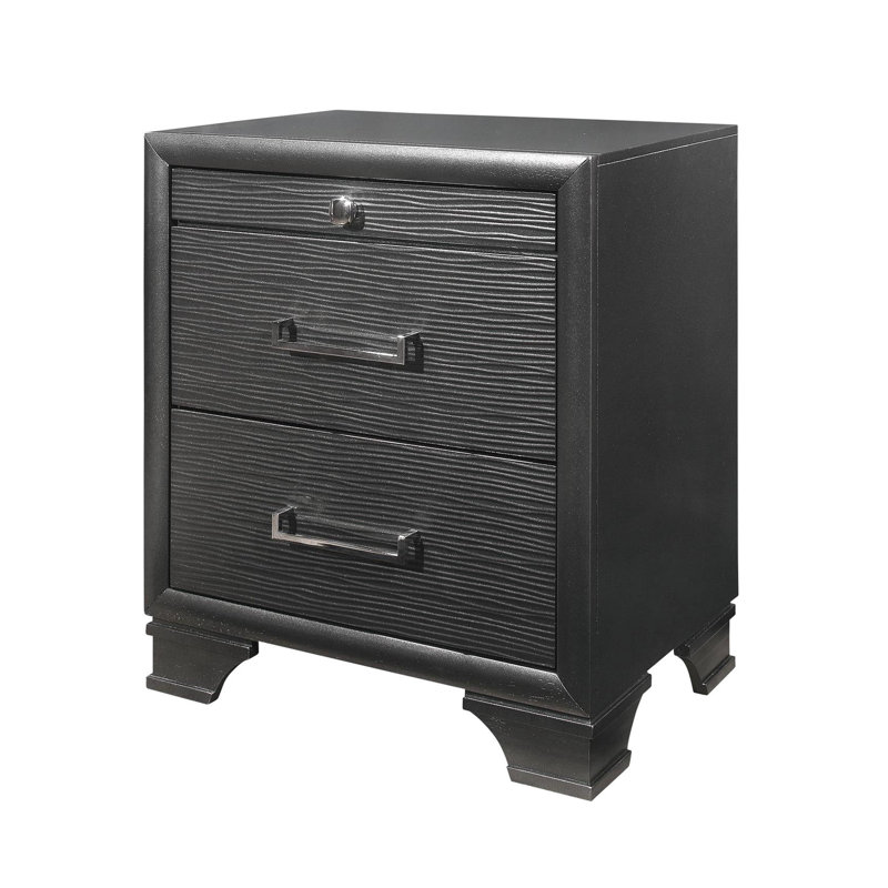 Gray Nightstand With Tapered Leg Design And Spacious Storage Options Finish Grey, Drawers, Solid Wood + , Legs Included