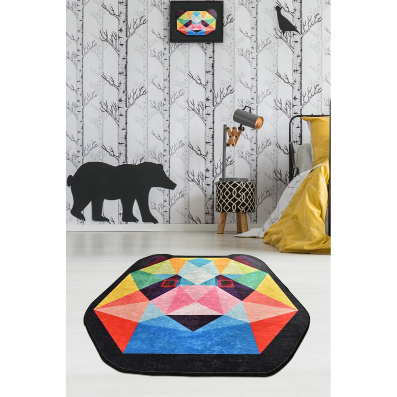 Tapis noir / bleu / rouge Abbate, Rond 6 pi 7 po