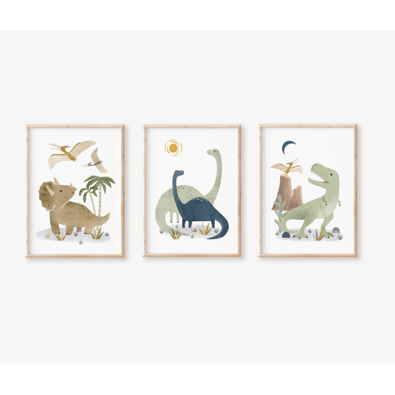Ensemble de dinosaures, impressions sur papier - Sans cadre, H 14 po x l 11 po