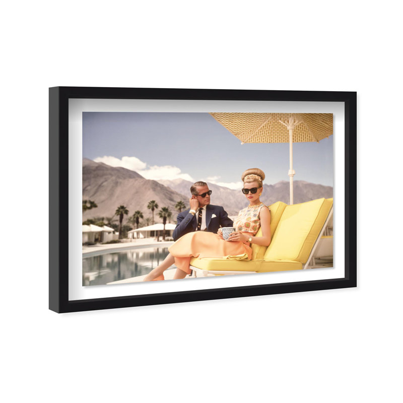 Oliver Gal Poolside Palm Springs Couple Coastal - Luxury Shadowbox Framed Wall Art, Black, 25.5" H x 37.5" W