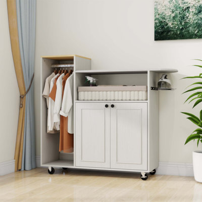 Compact Rolling Ironing Cart With Adjustable Shelf, Heat-Resistant Board, And Multipurpose Storage For Laundry And Home Use