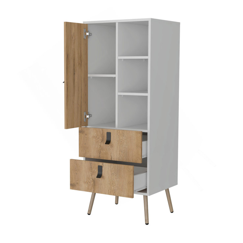 Commode haute 2 tiroirs blanche et macadamia