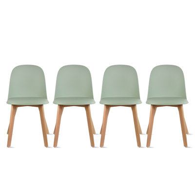 Jefferies Dining Chairs - Modern Armless Side Chairs with Molded Plastic Seats & Wooden Legs - Set of 4 Kitchen & Dining Room Chairs