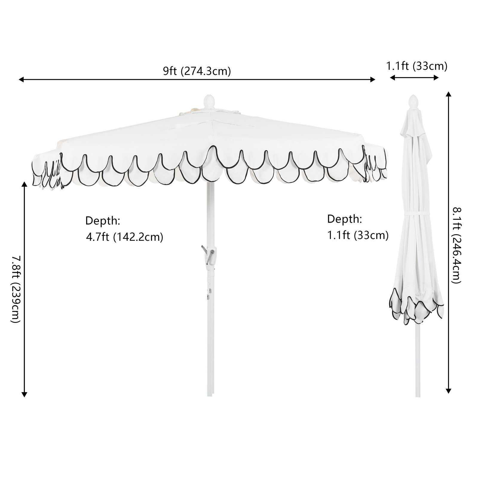 9' Market Umbrella, White/Black, White