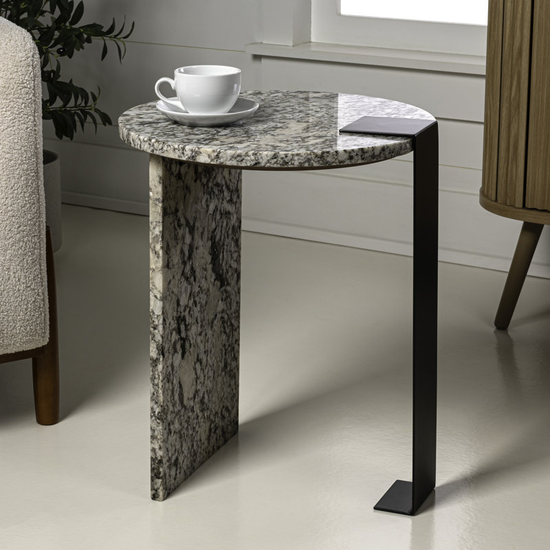 Devarsh 20.66" Contemporary Natural Marble/Metal Handmade Round End Table