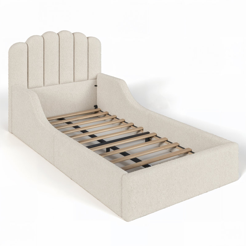 Lit de sol rembourré en tissu Teddy, Lit simple, Beige