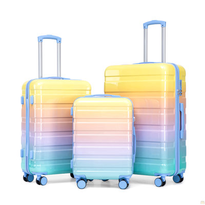 20"/24"/28" 3 pcs/set in PC Spinner Wheel Luggage, Carry on Suitcase, With Gradient Color and Combination Lock(Pink+Purple)