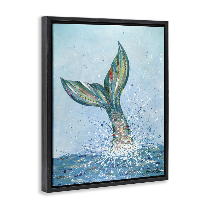 «Diving Mermaid Tail» par Jennifer Peck, Cadre flottant noir de jais, H 21 po x l 17 po